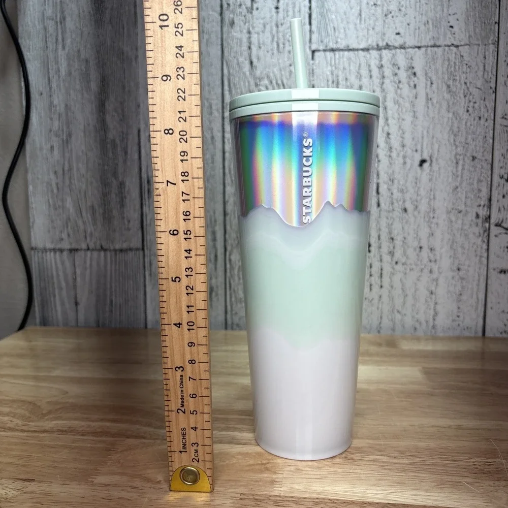 Starbucks Holiday Ice White Mint Silver Iridescent Wave Tumbler 24oz. 2021